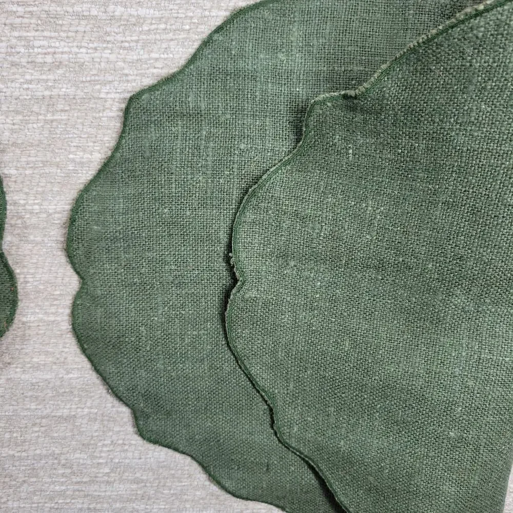 VTG Williams Sonoma Linen Placemats Sage Green Scalloped Edge Oval Set of 4